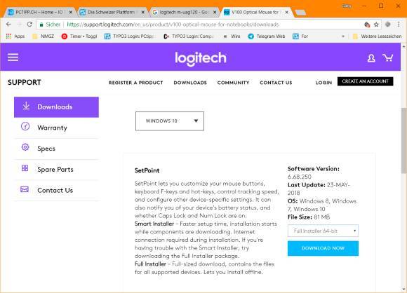 Mysz Logitech: kliknij dwukrotnie kółko przewijania